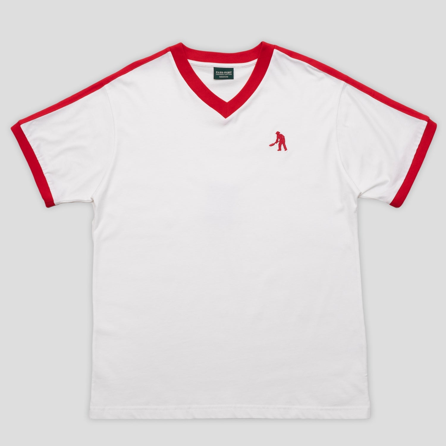 Pass~Port Workers Stripe Organic Cotton Jersey - White / Red