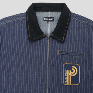 Pass~Port Long Con Striped Denim Packers Jacket - Dark Indigo