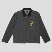 Pass~Port Long Con Striped Denim Packers Jacket - Black