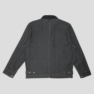 Pass~Port Long Con Striped Denim Packers Jacket - Black