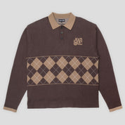 Pass~Port Tilde Stamp Knit Long-sleeve Polo - Chocolate