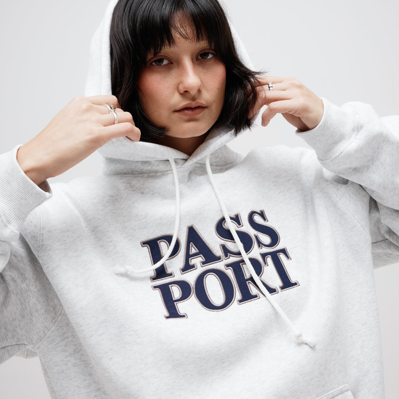 Pass~Port Official Stacked Applique Hood - White Marle