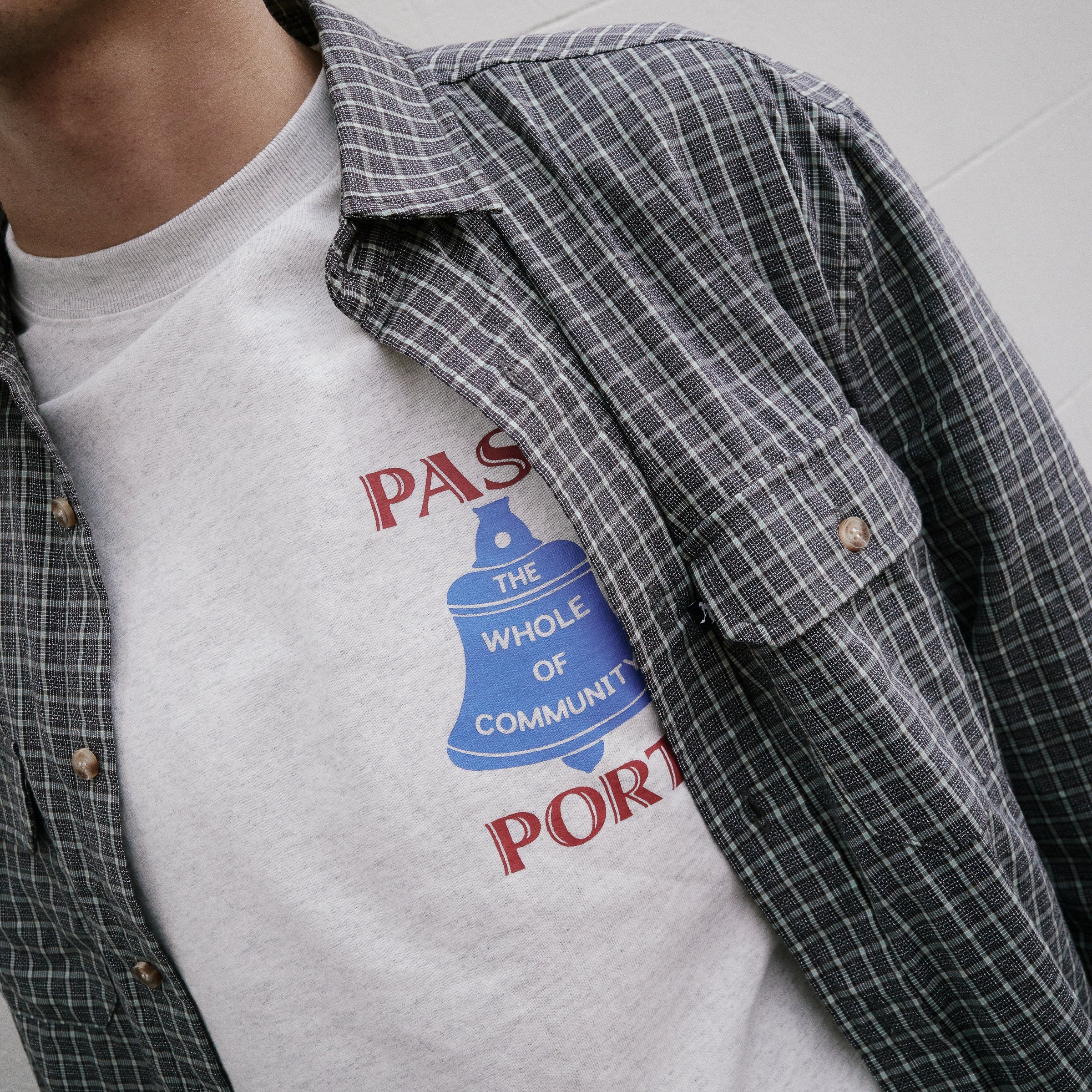 Pass~Port Workers Check Long Sleeve Shirt - Grey