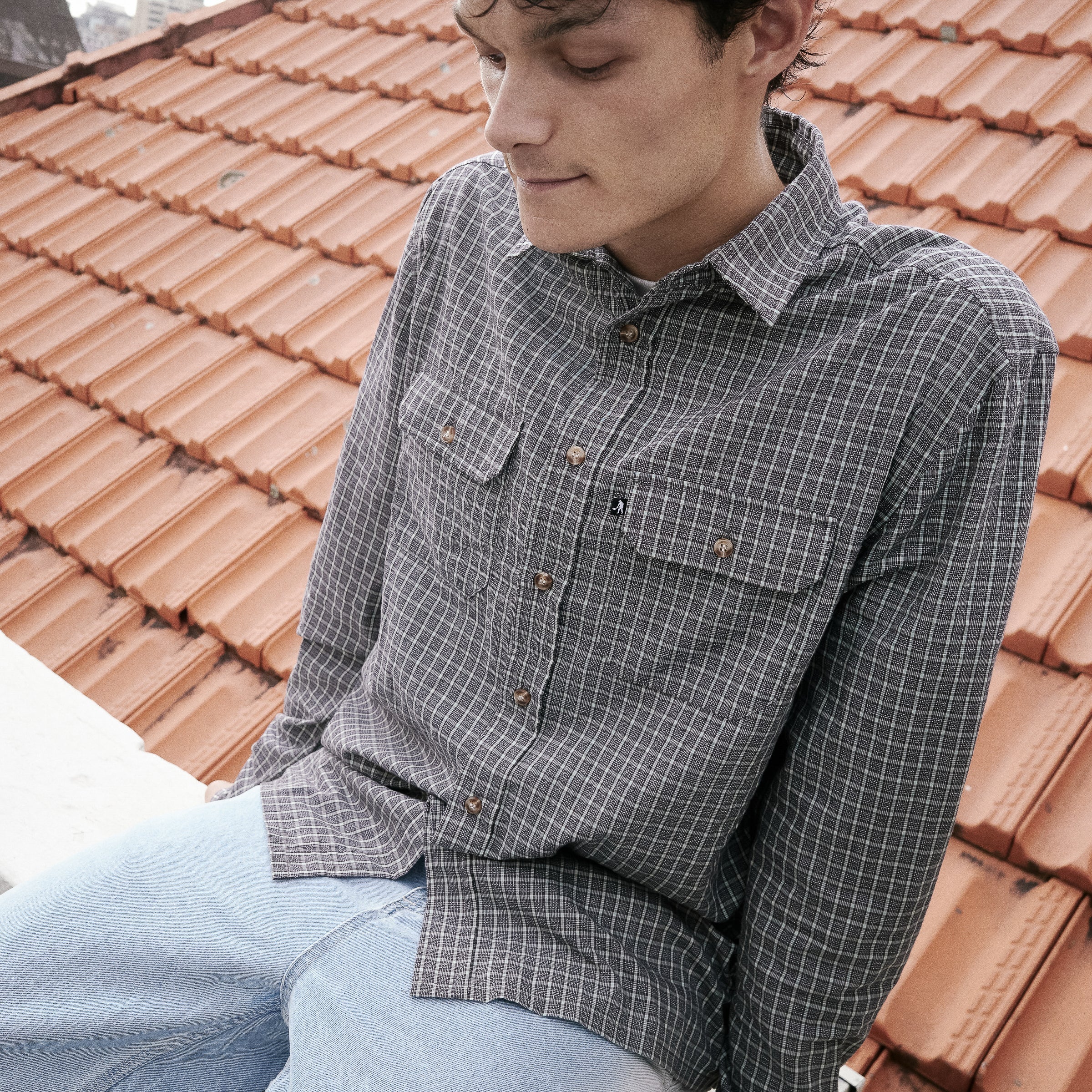 Pass~Port Workers Check Long Sleeve Shirt - Grey