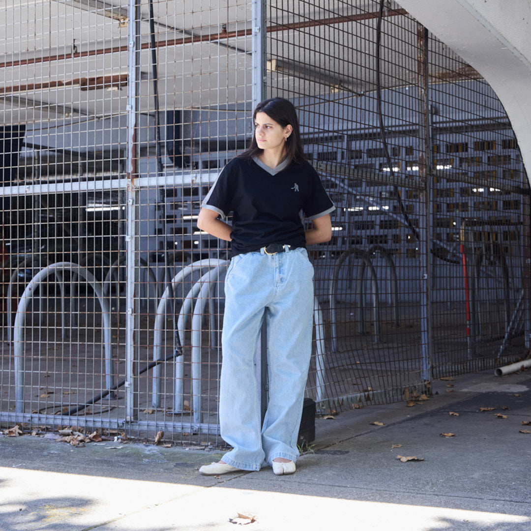 Pass~Port Workers Stripe Organic Cotton Jersey - Black / Grey