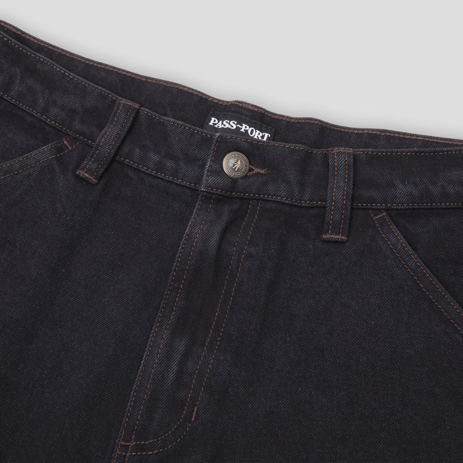 Pass~Port Workers Club Denim Jean - Washed Black / Brown Stitch R44