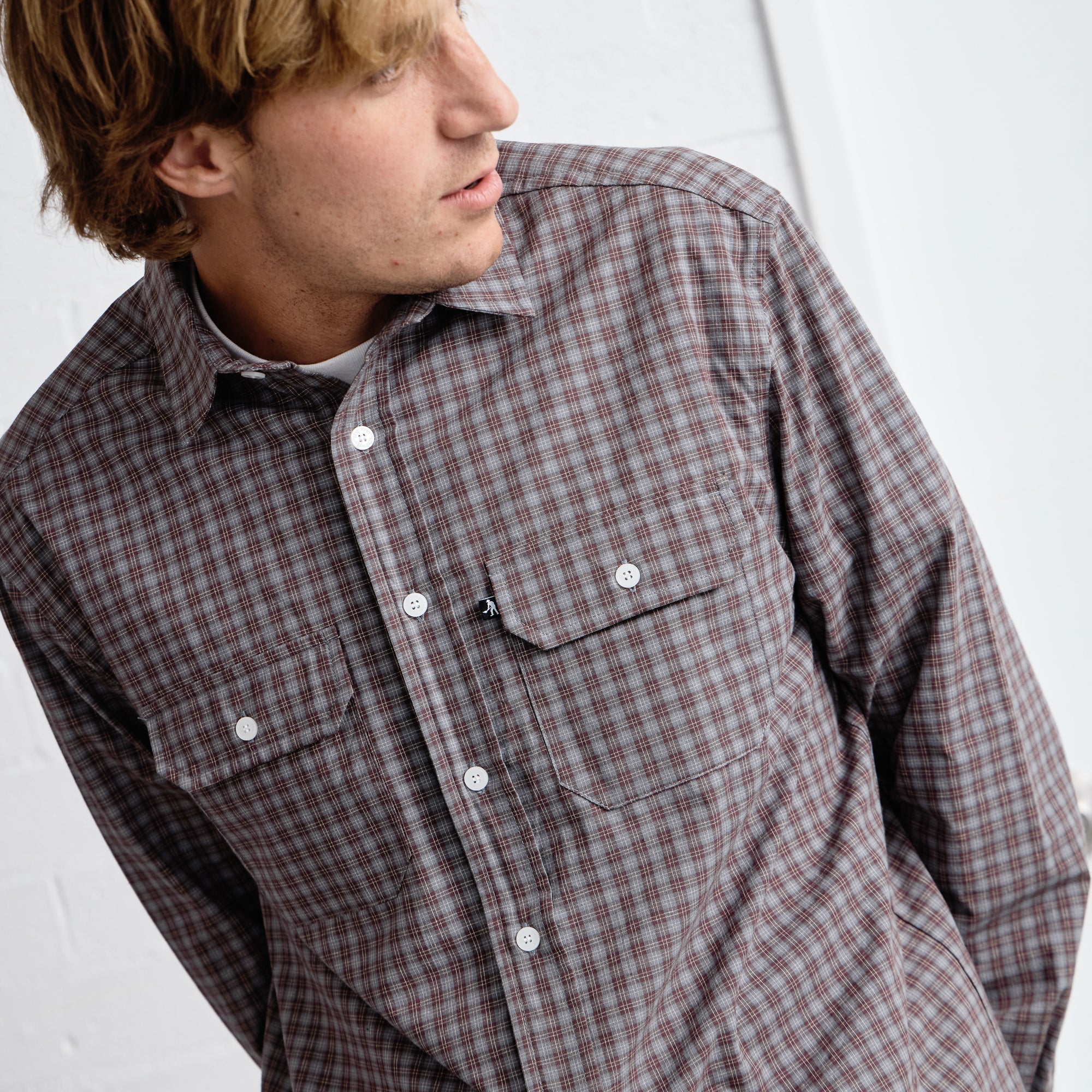 Pass~Port Workers Check Long Sleeve Shirt - Sangria