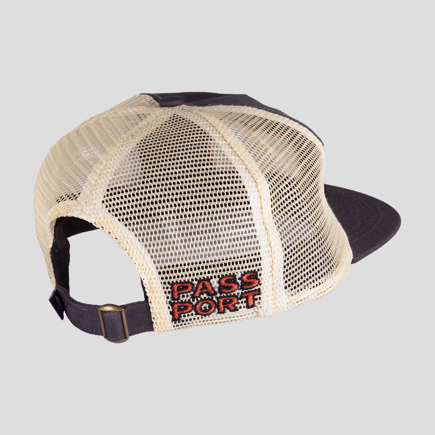 Pass~Port Brush Fire Workers Trucker Cap - Tar / Off White