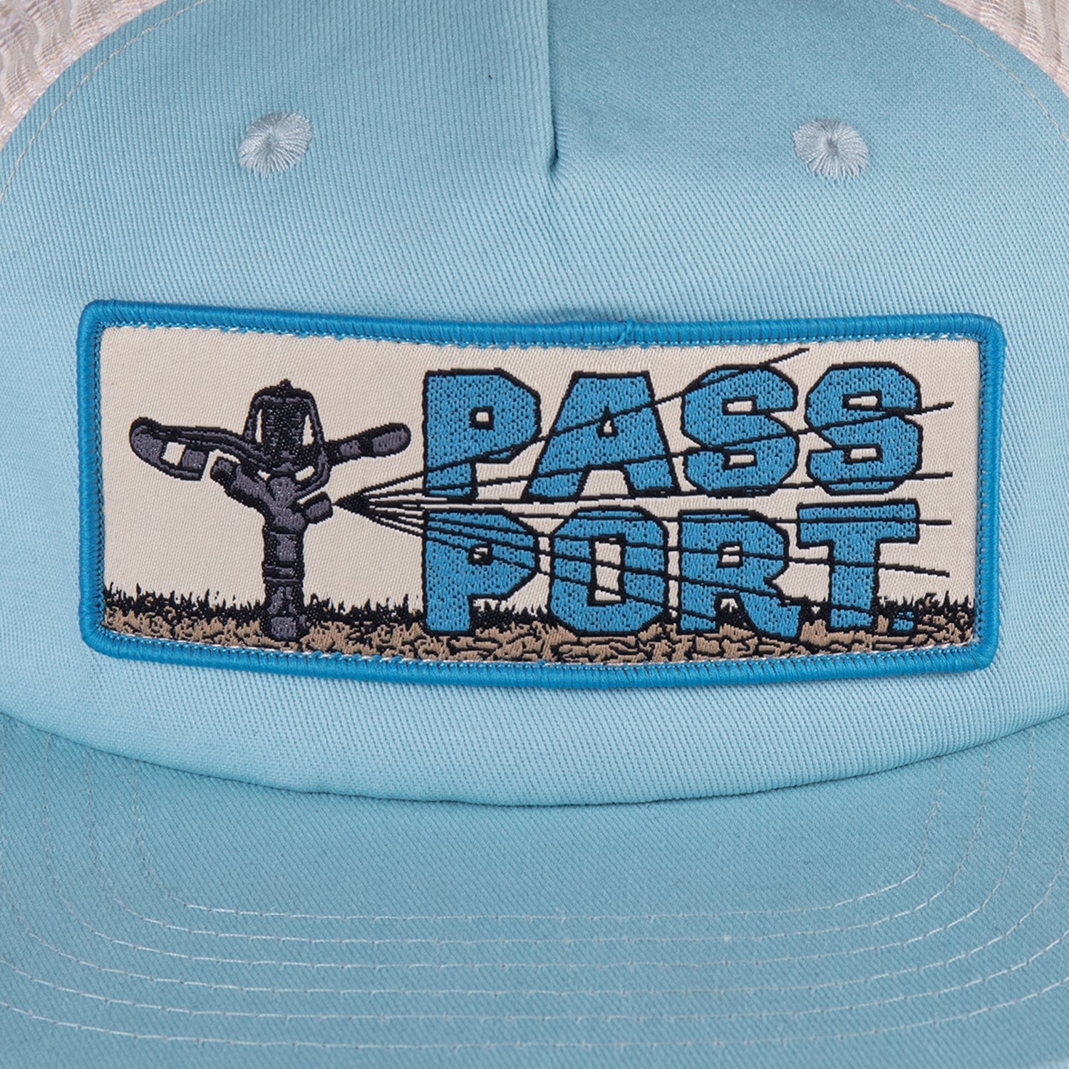 Pass~Port Water Restrictions Workers Trucker Cap - Powder Blue